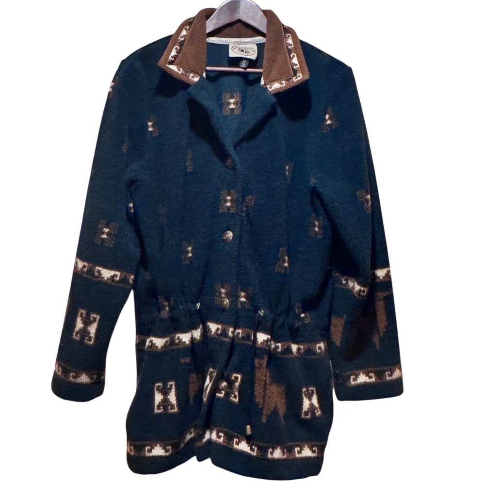 Vintage County Clothing Co Southwest Fleece Jack Women's M Alpaca Pattern  Green